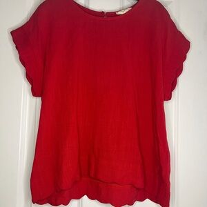 Umgee Vibrant Red Scalloped Hem Blouse